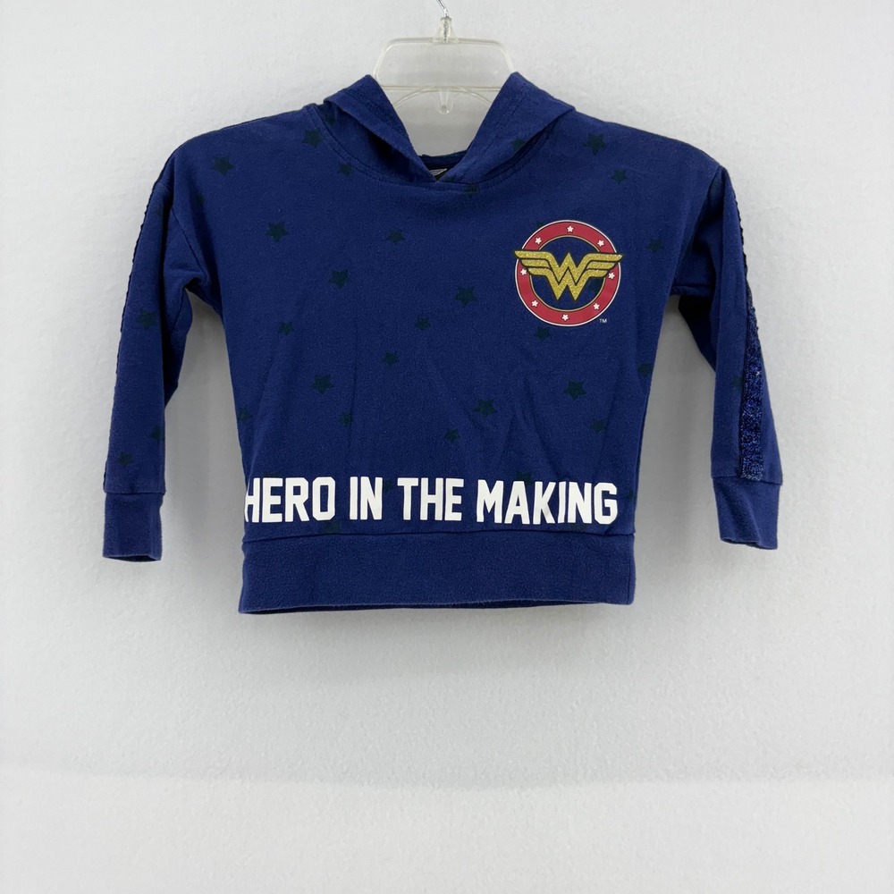 Wonder Woman Girls XS Navy Hoodie Hero In The Making Pullover DC Comic Costume‎ - Picture 2 of 8